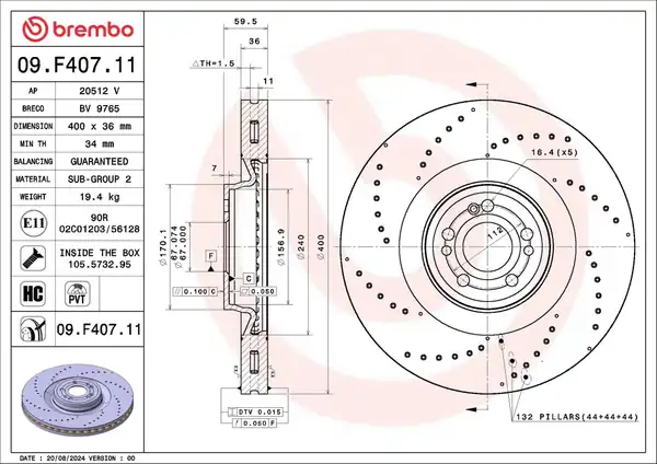 BREMBO 09-F407-11 | Fren Diski Ön Mercedes V167 C167 X167 2 Adet