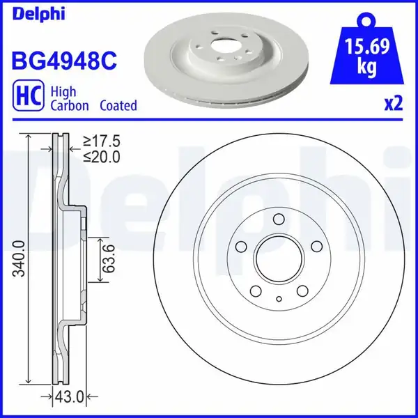 DELPHI BG4948C | Arka Fren Disk Takımı 18 JANT Volvo Xc90 2014-2020 Model Arası -XC40  2020 Model Sonrası