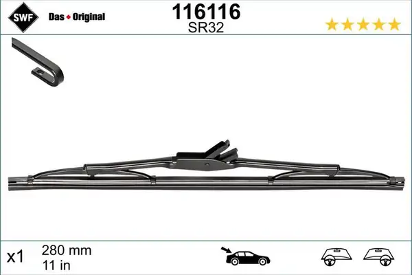 Valeo 116116 Arka Silecek Süpürgesi Focus II 03 11 Focus II C Max 04 11 Polo II Lada Niva Ölçü 280mm Swf