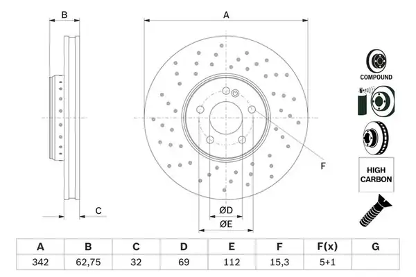 Bosch 0986479g40 Fren Diski Ön Mercedes W205 S205 C205 A205 W213 S213 C238 AMG 2 Adet 1440119
