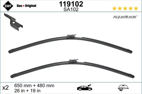 Valeo 119102 Swf Aquablade Flat Blade X2 650 480 mm Volvo Xc60 II 08 2017