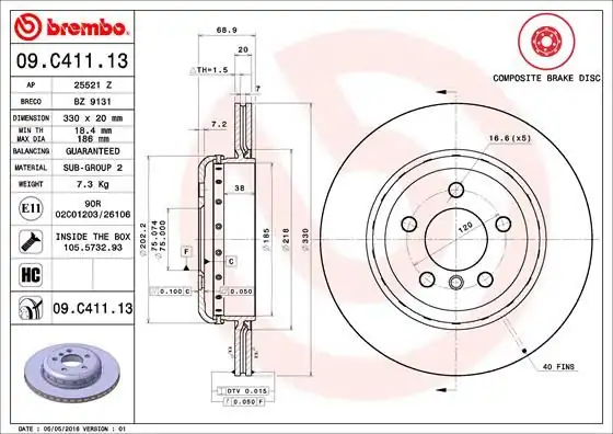 BREMBO 09C41113 | Fren Diski Arka Bmw F10 F11 F18