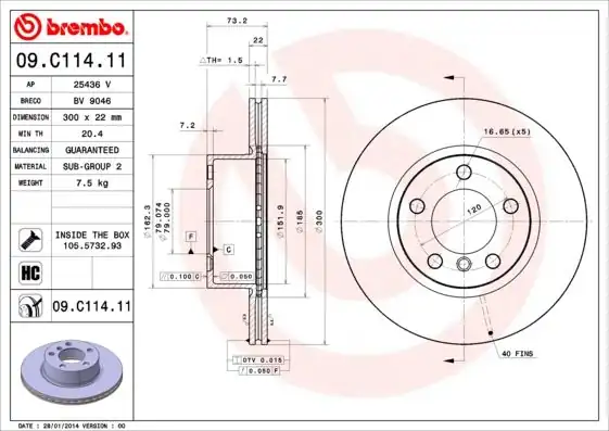 BREMBO 09.C114.11 | Fren Diski F-20 / 30 Ön Tek | 2 Adet Takım