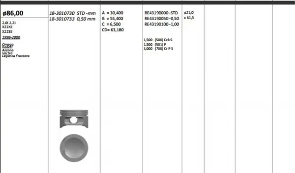 KİNG 183010733 | Piston 86 00 mm 0 50 Astra G Vectra B 2 0 Frontera A B 2 2i C20sel X22xe X22se Y22se 4 Adet