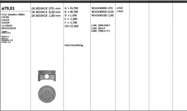 KİNG 183010410 | Piston 79 00 mm Std Opel Astra H Astra J Insignia Chevrolet Cruze A 1 6 09 A16xer Z16xer F16d4 4 Adet