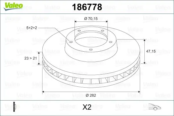 Valeo 186778 Ön Fren Aynası Havalı Honda CRV 97 01 Hrv 99 06 Prelude 96 01 282x5