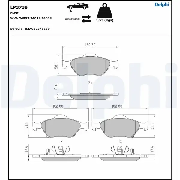 DELPHI LP3739 | Ön Fren Balatası Yaris Vvt İ 06 11 Yaris Hıbrıt 11