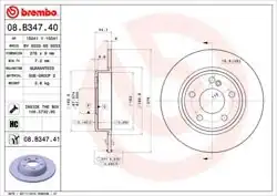 BREMBO 08.B347.40 | Fren Diski Arka (Mercedes A Serisi (W176) / B Serisi W246) | 2 Adet