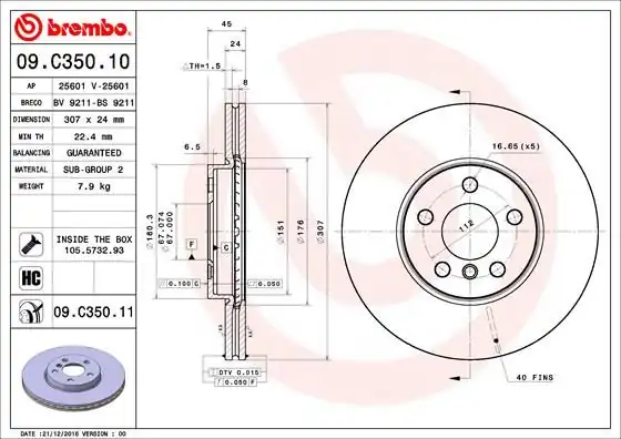 BREMBO 09.C350.11 | Fren Diski Ön (BMW F40-F45-F46-F48-F39 Mini F54-F60) | 2 Adet Takım