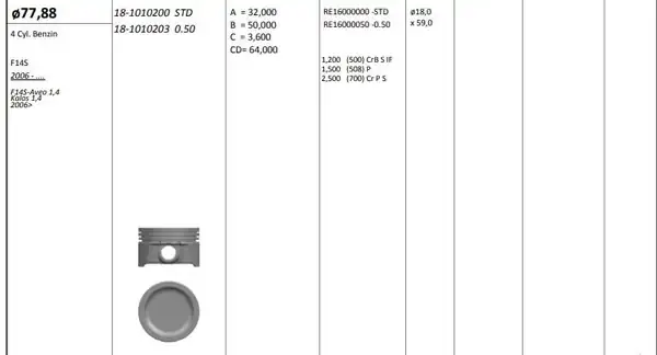 KİNG 181010203 | Piston 77 88 mm 0 50 Chevrolet Aveo Kalos 1 4 8v F14s 06 4 Adet