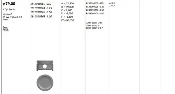 KİNG 181010268 | Piston 80 00 mm 1 00 Chevrolet Aveo Lacetti 1 6 F16d Riken Segmanlı 4 Adet