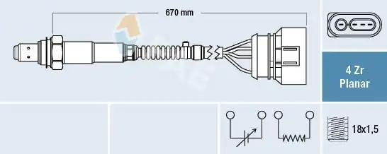 FAE 77302 | Oksijen Sensörü Lambda Sondası 4 Kutuplu 1700mm Passat 00 12 A4 99 01 A6 98 05 A8 99 05 Superb 02