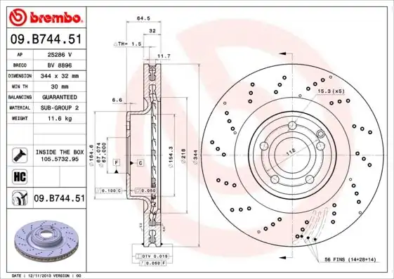 BREMBO 09B74451 | Fren Diski Ön 4 Matic Mercedes W212 S212 R172
