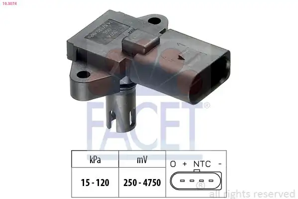 FACET 10-3074 | Map Basınç Sensörü Polo 02 12 Fabia 00 15 Octavia 01 11 Ibiza 07 08 1 2 1 4 A4 00 04 2 0fsi