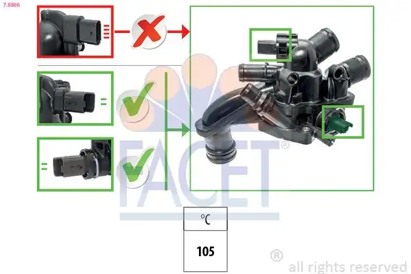 FACET 7-8866 | Termostat Gövdesi Komple 208 308 207 C3 III Ds3 Ep3c 3008 Partner Tepe 207 508 308 5008 C4 C4 II Ds