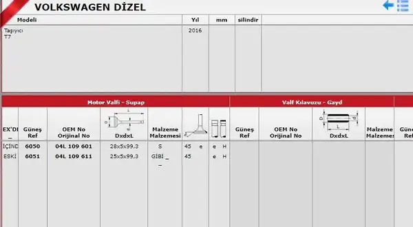 GÜNEŞ 6050-6051 | Subap Takımı Volkswagen Transporter T7 Crafter 2 0 TDI 16v Eng. Cixe Dava Dasa