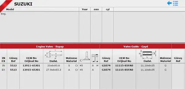GÜNEŞ 5522-5523 | Subap Takımı Grand Vitara 2 0 2006 2012 Jb420 Motor 16 Subap