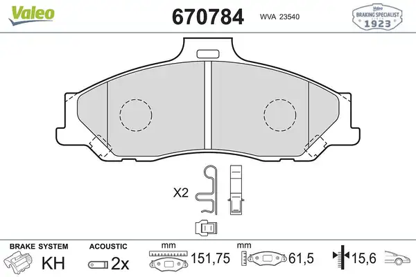Valeo 670784 Fren Balatası Ön 151mm Ford Ranger 2 5 TD 4x2 4x4 Mazda B2500 Bt50