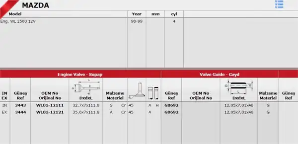 GÜNEŞ 34433444 | Takım Subap Mazda E2500 B2500 Ford Ranger 2 5 TD 12v Wl Wlt