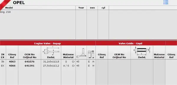 GÜNEŞ 4063-4066 | Takım Subap 16v Opel Astra J Insignia A16xer A16let Z16let 180ps