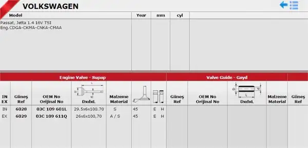GÜNEŞ 6028-6029 | Subap Takım Golf Passat Jetta Polo BLG BMY CGGB 1 4 TSI