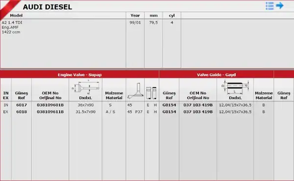 GÜNEŞ 6017-6018 | Subap Takım VW Golf 98 03 Passat 97 05 Polo 00 08 Transporter 03 10 Atd ASZ AVF AXB AMF