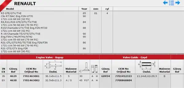 GÜNEŞ 46294630 | Takım Subap Renault 11 Flash 1 7 F2n F3n 8v