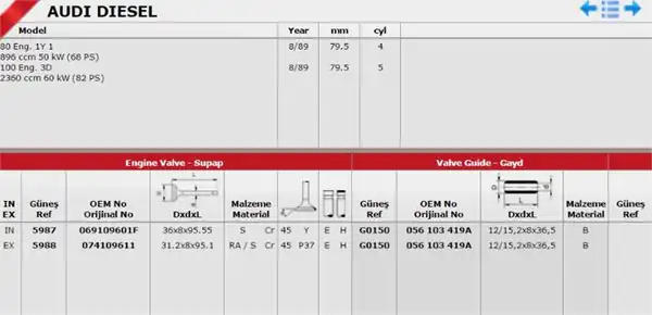 GÜNEŞ 5987-1-5988 | 1 Subap Takım Transporter T4 Caddy 1 9 D 2 4d 10v AAB Aja