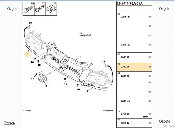 BİTAPART BPE309080 | Far Alt Kaşı Sağ Peugeot Partner Citroen Berlingo 97 01