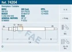 FAE 74204 | Kızdırma Bujisi Astra G / Zafira A Y20dth-Y22dth