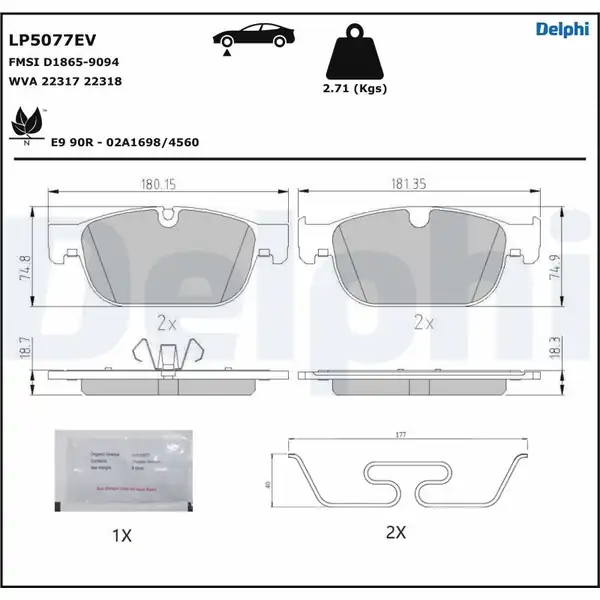 DELPHI LP5077EV | Fren Balatası Elektrikli