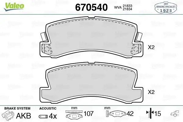 Valeo 670540 Arka Fren Balatası Toyota Avensis 97 03 Camry 91 97 Celica 93 99 Lexus 300 00 03 Vista 90