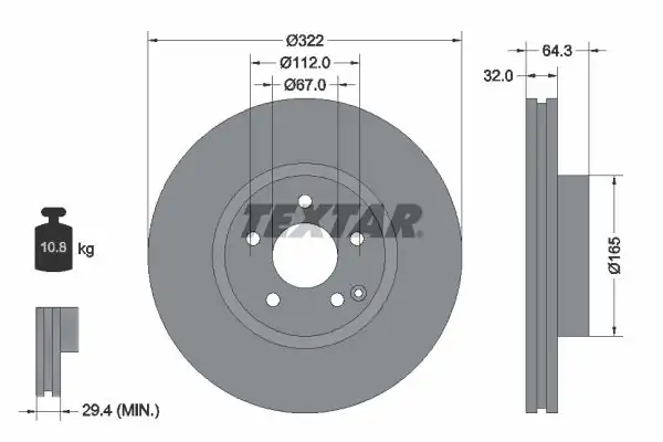 TEXTAR 92163505 | Fren Diski 204 212 Ön C 320 350 E 250 2 Adet