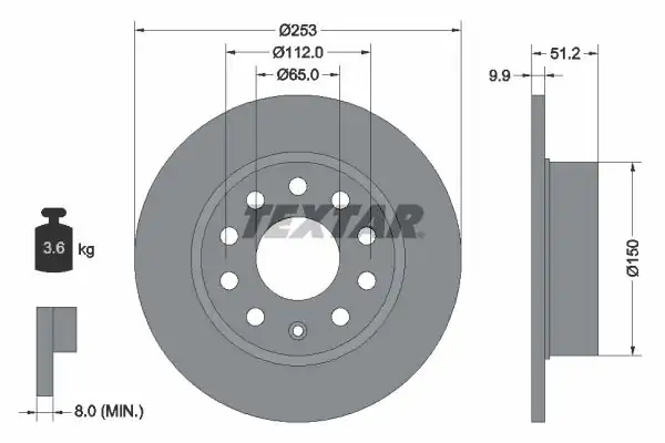 TEXTAR 92120903 | Fren Diski VW Golf V VI Arka 255x10 2 Adet 867056