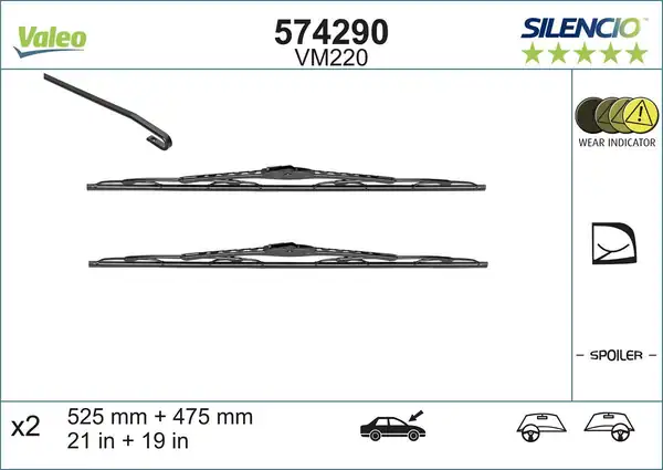 Valeo 574290 Silecek Silencio X2 Vm220 525 475mm Audi A3 96 03
