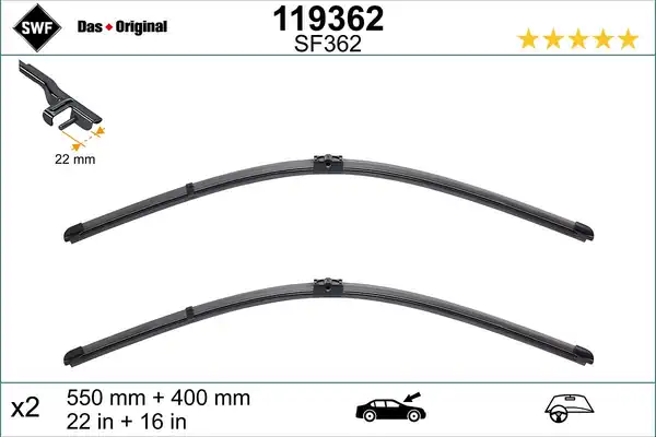 Valeo 119362 Silecek Seti Swf 550 400 Alfa Romeo 147 1 6 2 0 19jtd 01 10 > 1 8 2 0jts 03 10