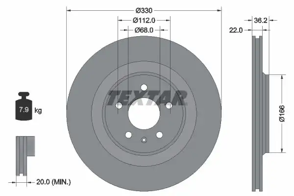 TEXTAR 92160303 | Fren Diski Arka VW A4 A5 Q5 2008 Quatro 330x22 2 Adet