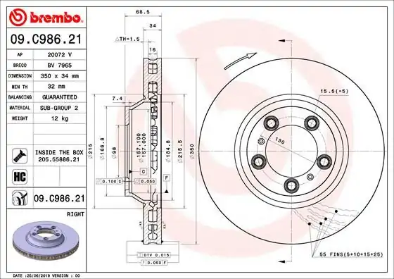BREMBO 09-C986-21 | Fren Diski Ön Sağ Cayenne Panamera