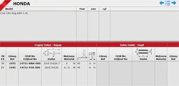 GÜNEŞ 1955-1945 | Subap Takımı Honda Civic Cr V Fr V 1 8 16v 140hp