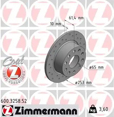 Zimmermann 600 3258 52 Fren Diski Arka Sport Delikli Skoda Octavia 1 5 TSI 2 0 TDI 2017 2020 2 Adet