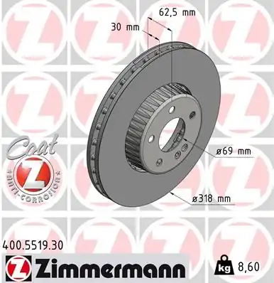 Zimmermann 400 5519 30 Fren Diski Ön Formula S Mercedes W205 C200 C200d C200 Blue Tect 2016 2 Adet