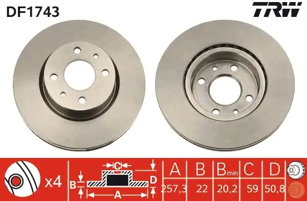 TRW DF1743 | Fren Diski Ön Havalı 257 5 mm Fiat Croma 92 96 Alfa Romeo 164 87 92
