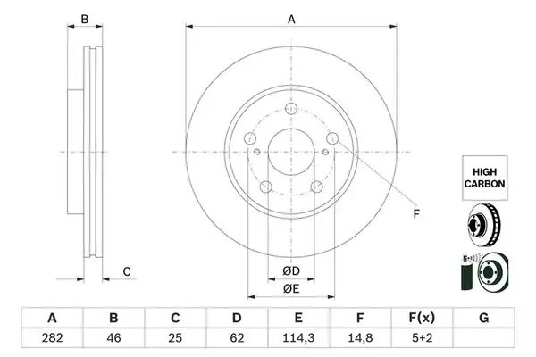 Bosch 0986479f92 Fren Disk Ön Havalı Toyota Corolla 1 2 HB 1 6 1 8 Vvt-I Hybrid 2019 Performans282 5 2 Adet