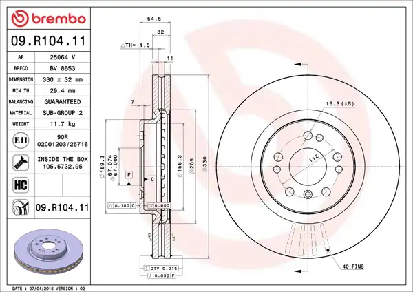 BREMBO 09R10411 | Fren Diski Ön 4 Matic Mercedes W166 C292 W251