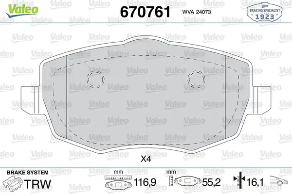 Valeo 670761 Fren Balatası Ön Lancıa Ypsılon 1 2 1 4 1 3d 03 11
