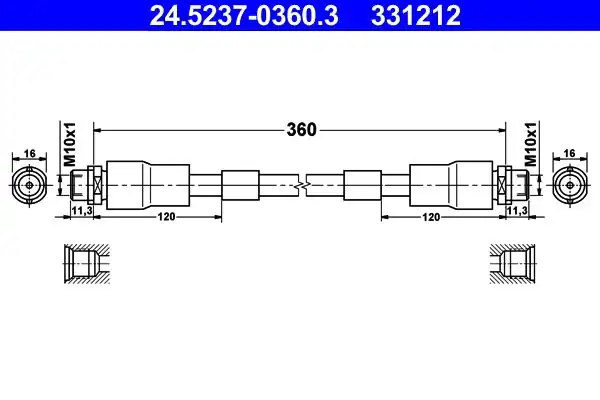 ATE 24 5237 0360 3 Fren Hortumu VW Ön Passat 01 A8 95