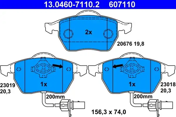 ATE 13.0460-7110.2 | Fren Balatası Ön Fişli VW Passat B5/A4/A6/Exeo/Superb I 1.8T