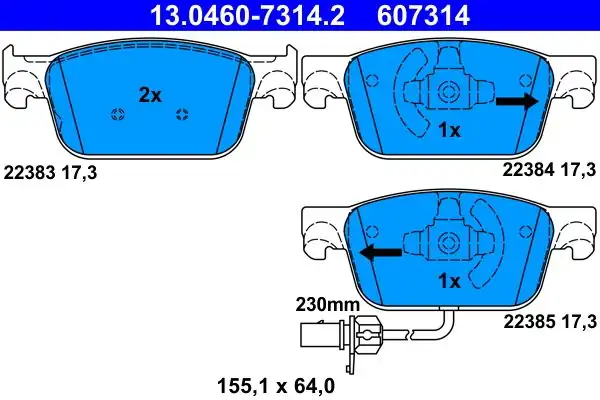 ATE 130460-73142 | Ön Fren Balatası Audi A4 1.4 TFSI 2.0 TFSI 15 > A5 1.4 TFSI 2.0 TFSI 16 >