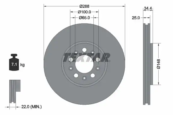 TEXTAR 92106603 | Fren Diski VW Polo 1 4 16v 1 4 TDI Ön 288x25 2 Adet