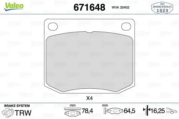 Valeo 671648 Fren Balatası Ön Saab 900 2 0 78 89 Saab 99 1 9 2 0 69 84